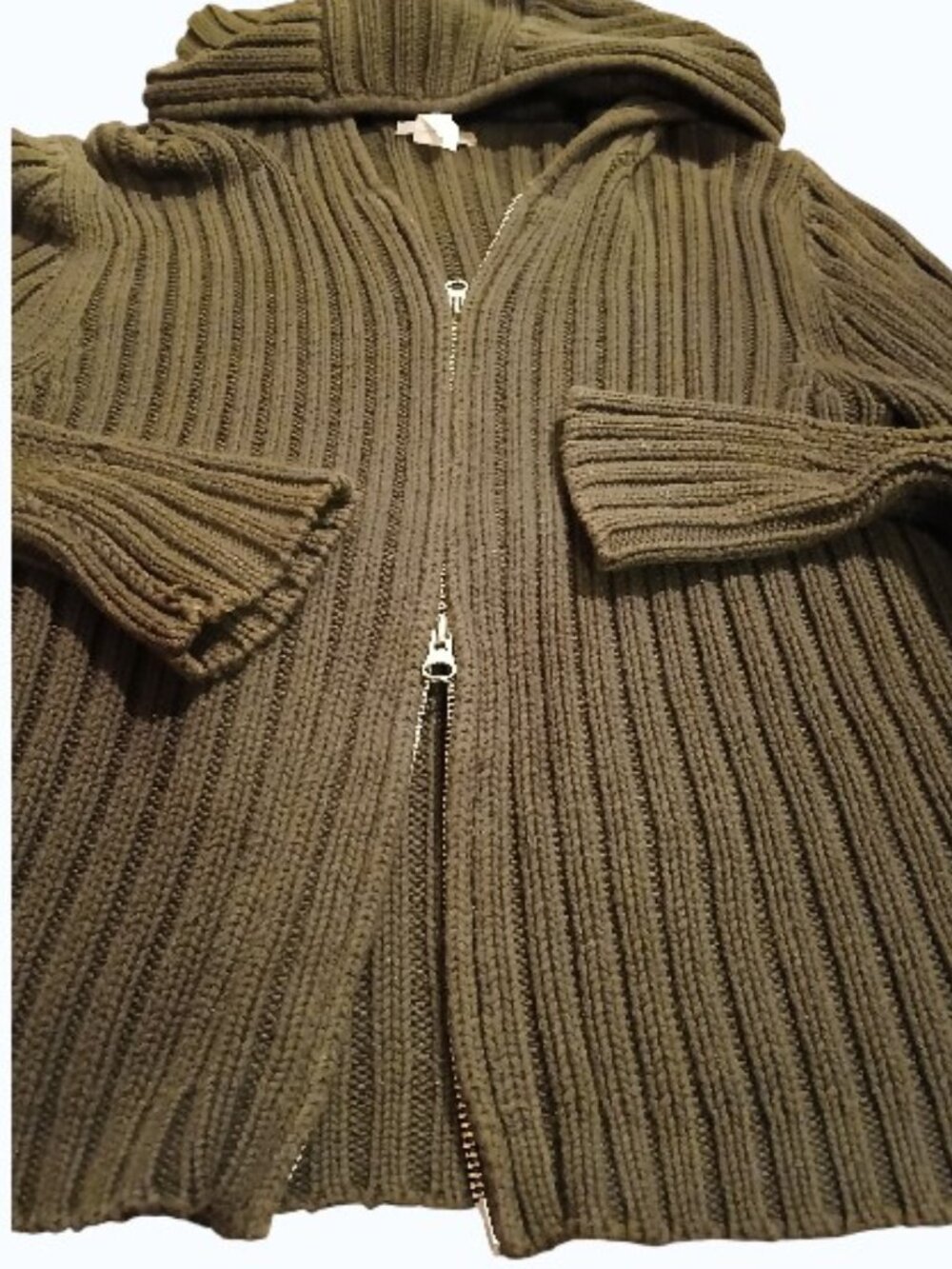 J. CREW Forest Green Ribbed Double Full Zip Hooded Cardigan - Picture 2 of 14